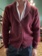 Cardigan sciallato in lana a coste