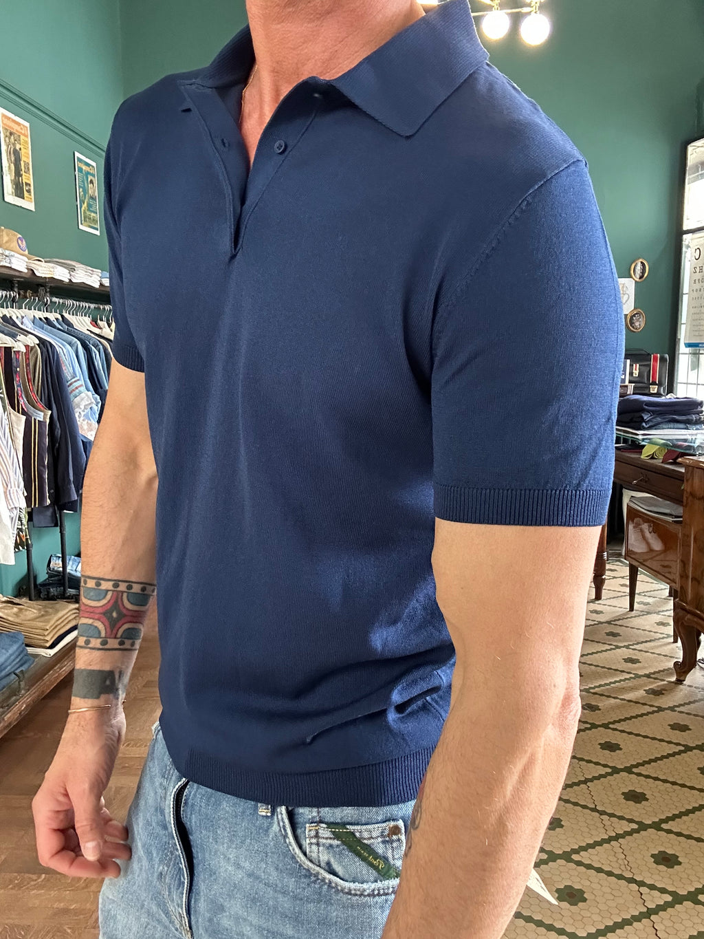 Jersey polo shirt with buttons