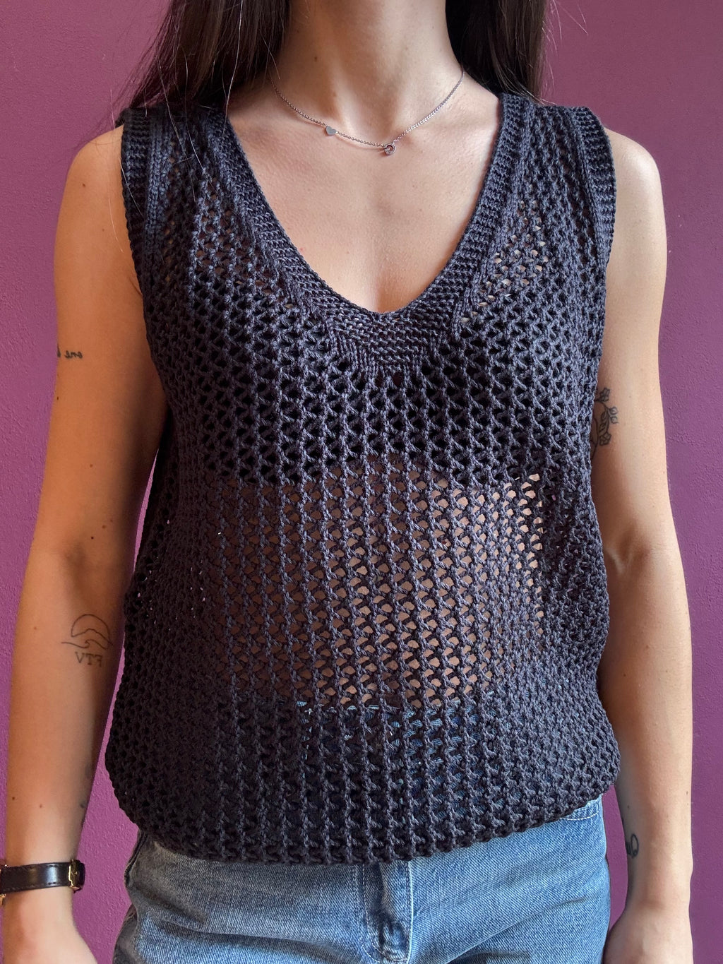 Canottiera crochet nero