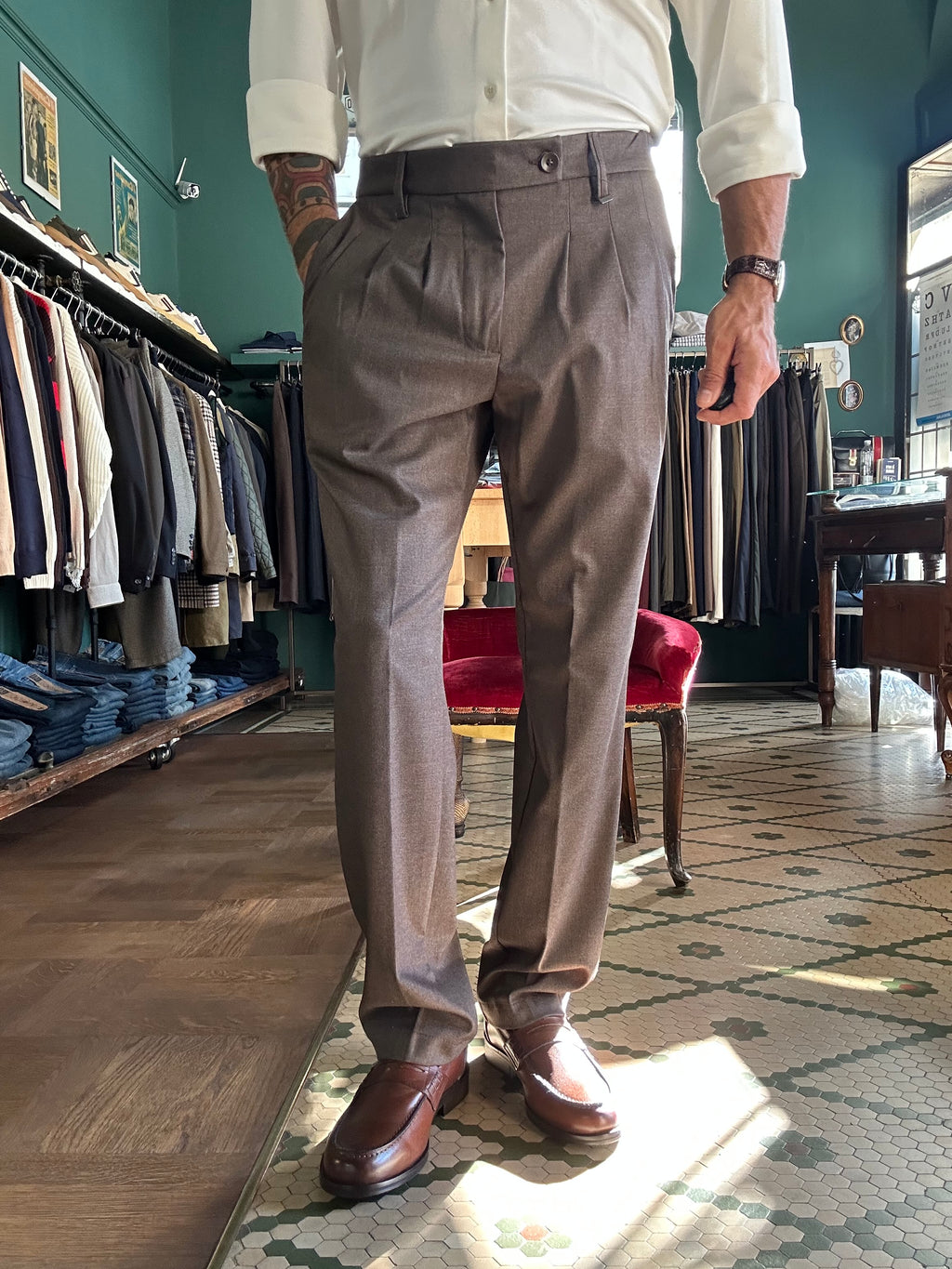Pantalone Gilmur doppia pence effetto grisaglia