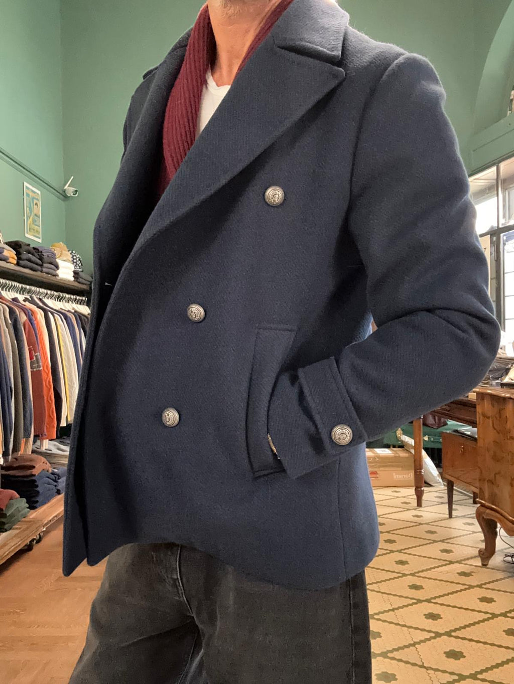 Peacoat doppiopetto in misto lana