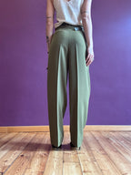 Pistachio pleated trousers with belt