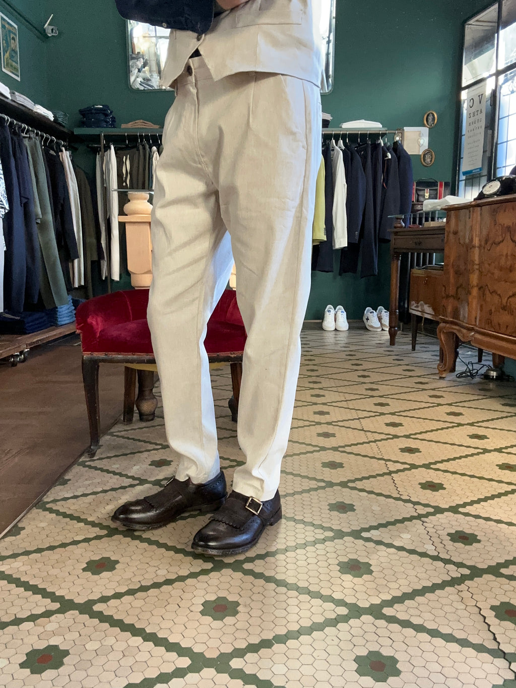 Pantaloni misto lino tessuto fiammato