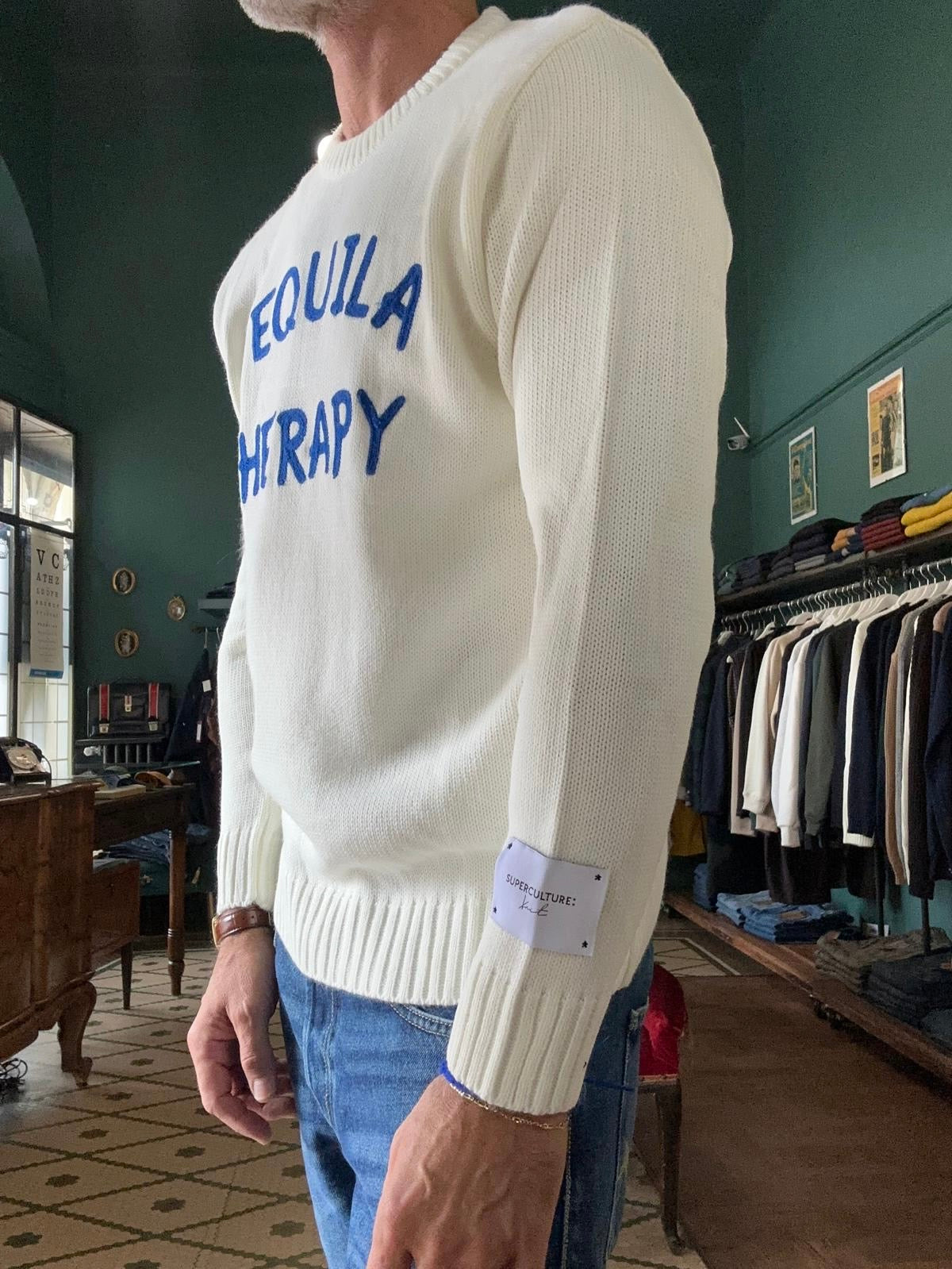 Maglione "Tequila Therapy" Girocollo Bianca