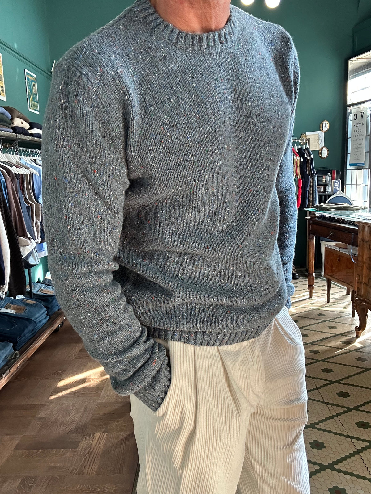 Maglione bottonato girocollo misto lana