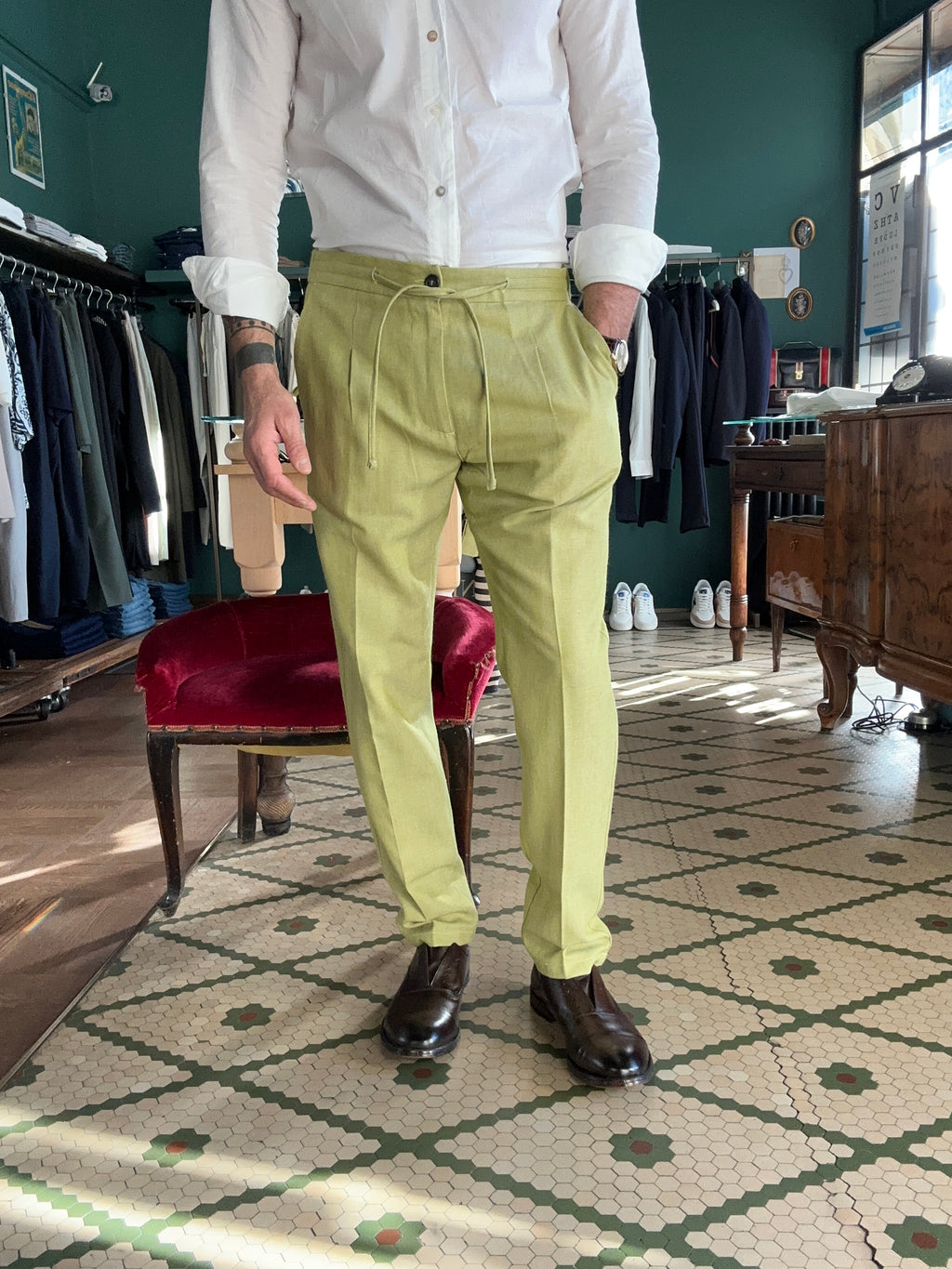 Herringbone fabric trousers