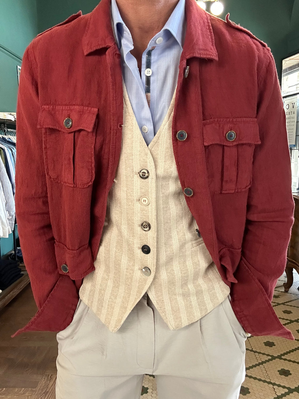 Brick linen safari jacket