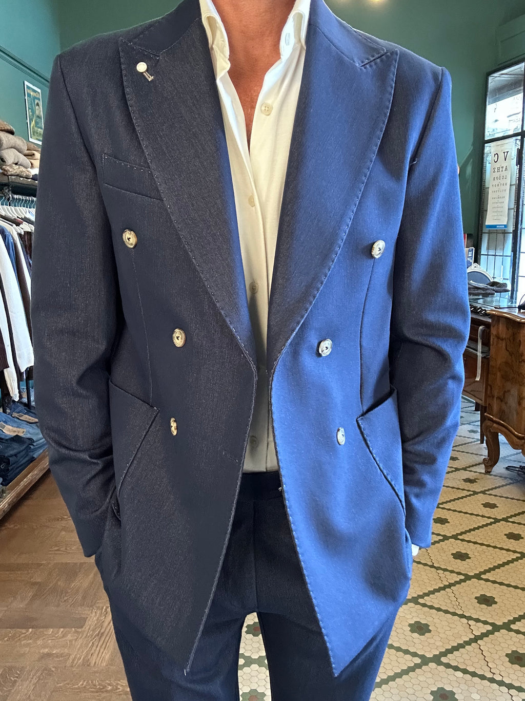 Giacca doppiopetto effetto denim made in Italy