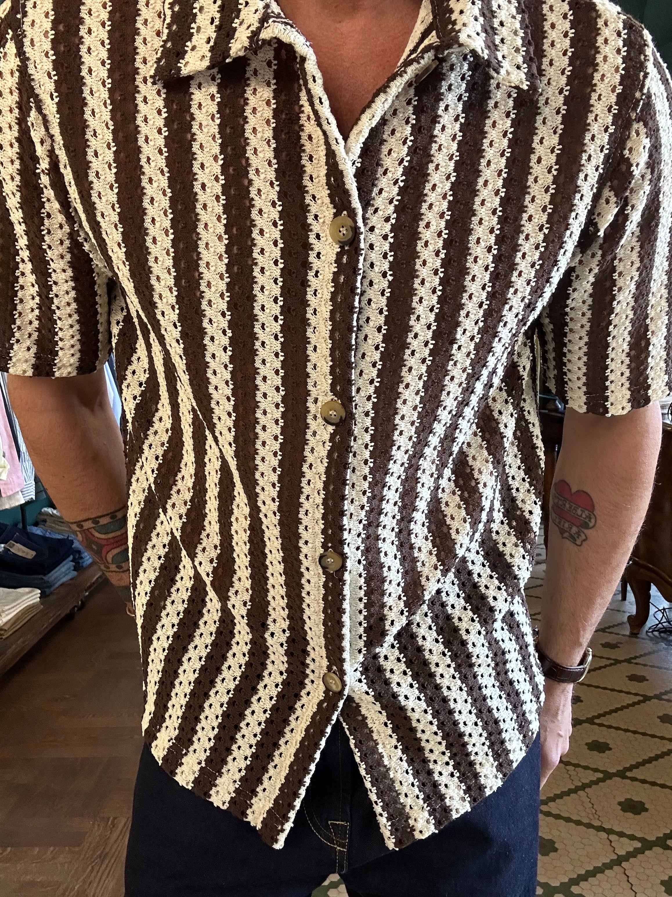 Polo camicia traforata lavorazione a uncinetto Made in Italy