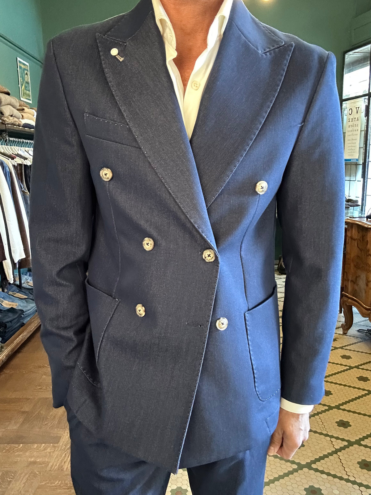 Giacca doppiopetto effetto denim made in Italy
