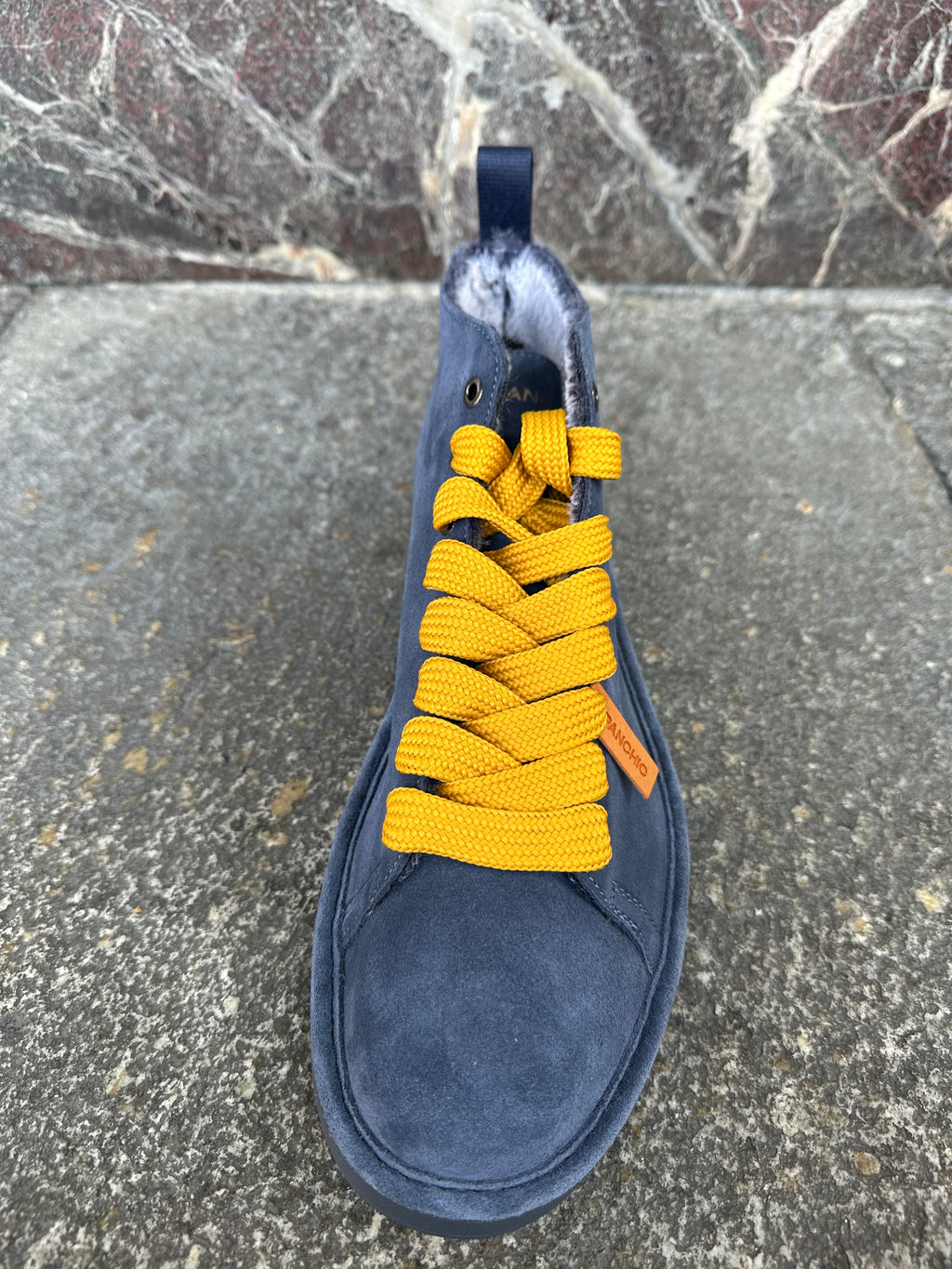 Panachic alte in suede blu scuro e giallo