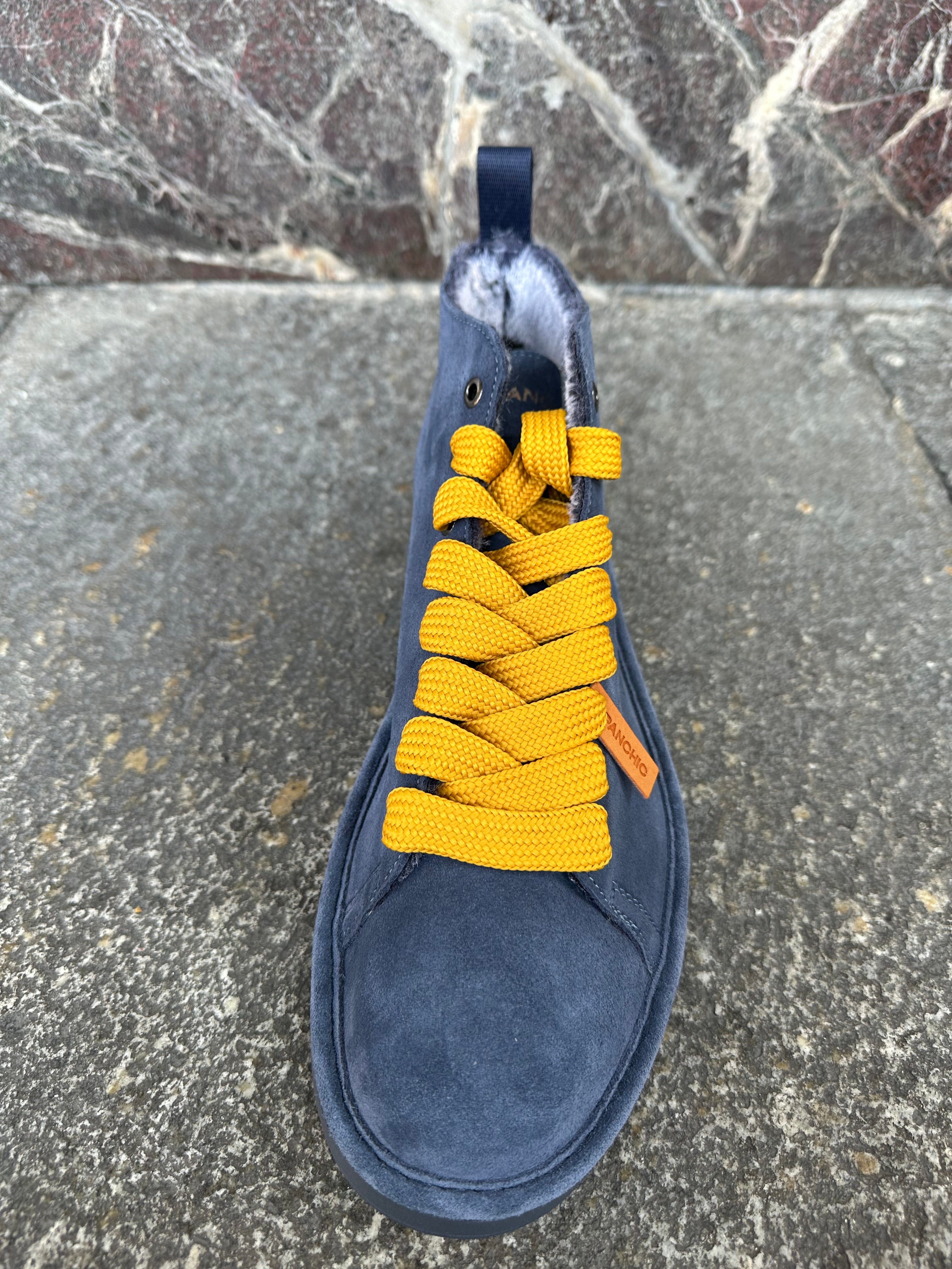 Panachic alte in suede blu scuro e giallo