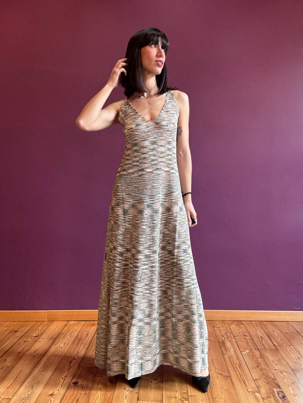 Abito Diva effetto lurex kaki