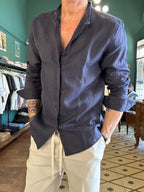 Camicia 100% lino collo coreano