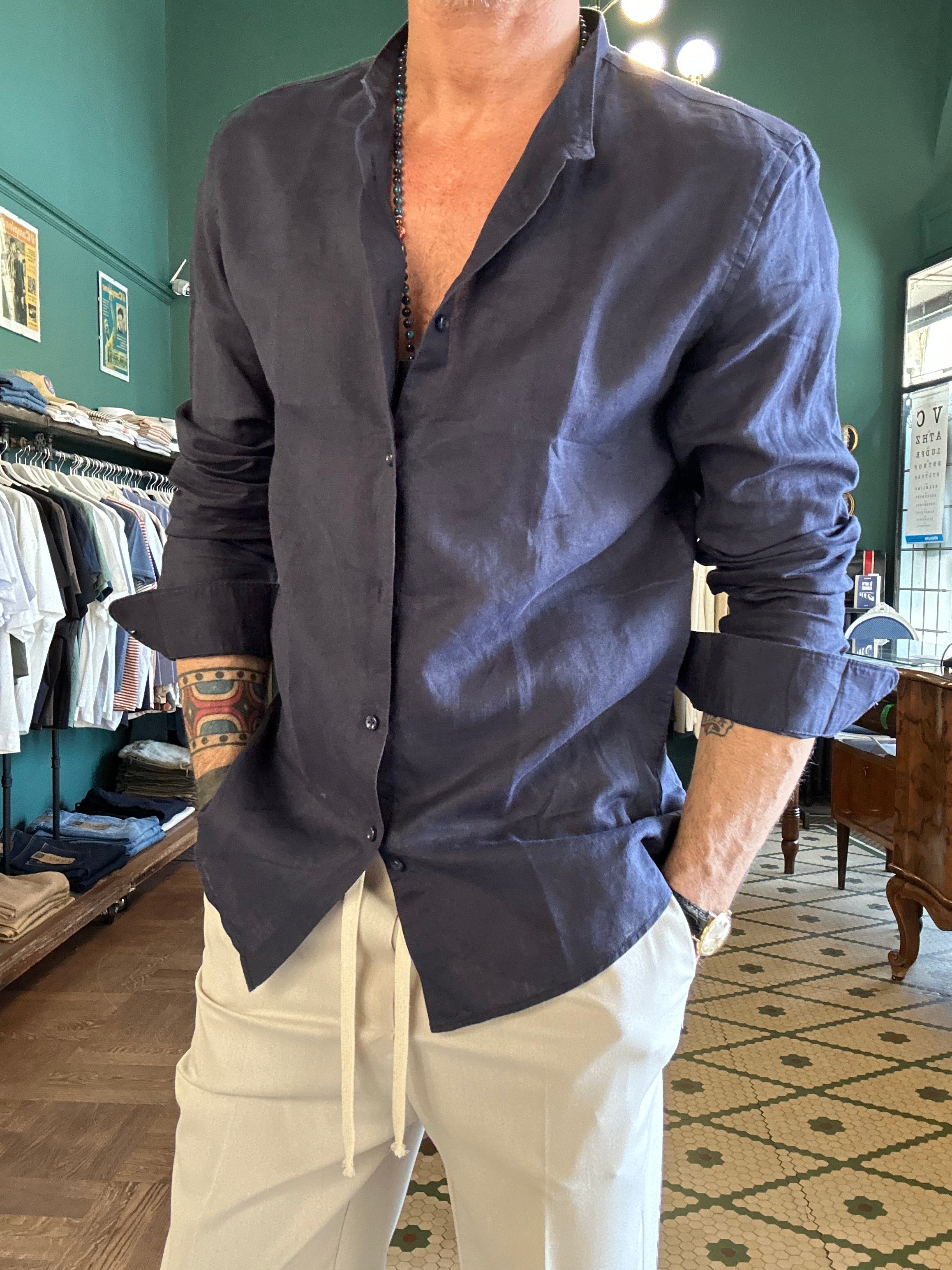 Camicia 100% lino collo coreano