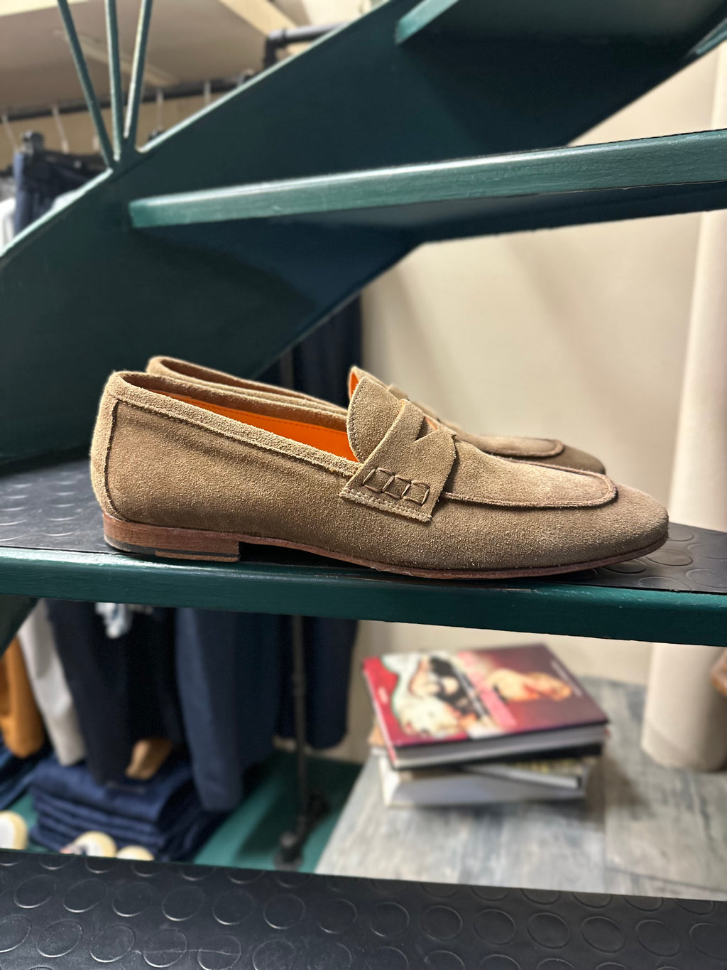 Suede loafer with leather sole