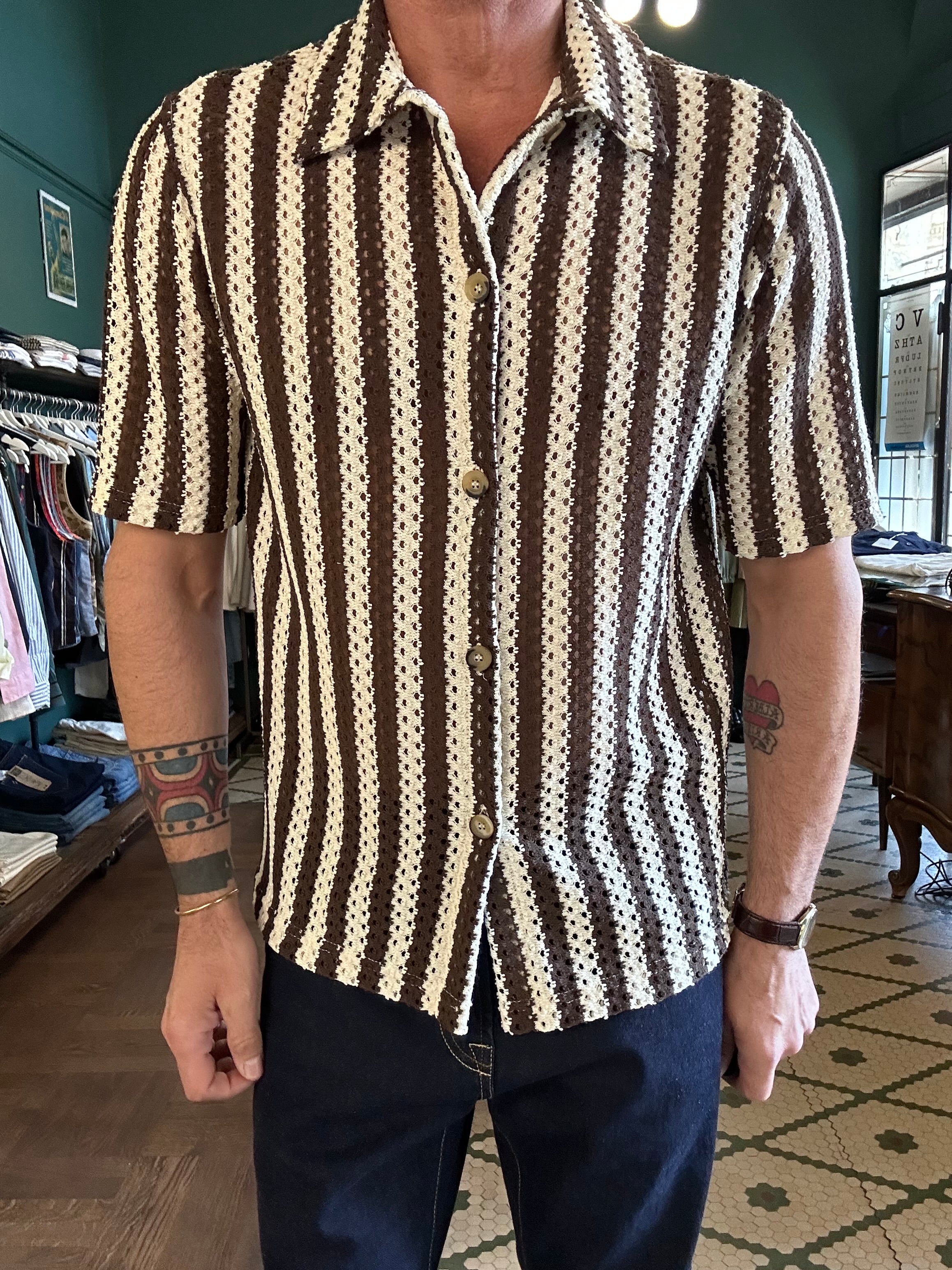 Polo camicia traforata lavorazione a uncinetto Made in Italy