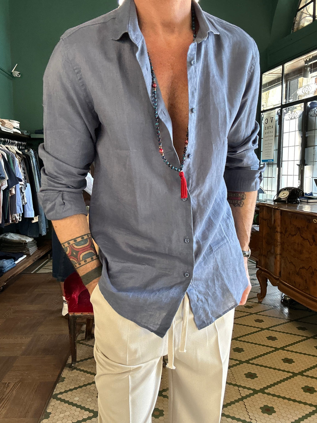 Camicia 100% lino collo Capri