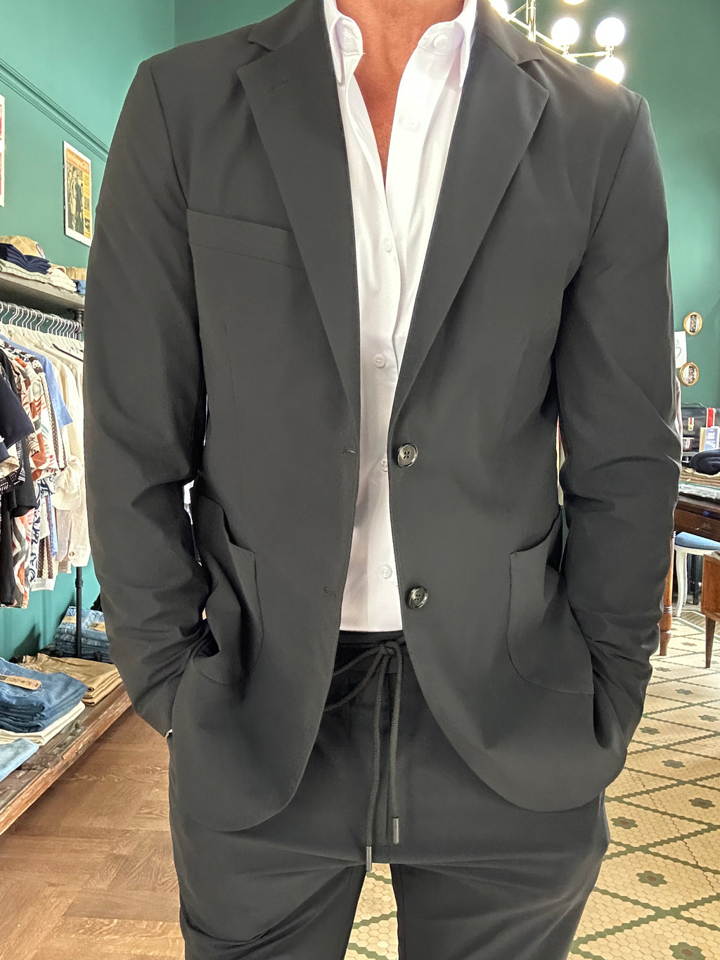 Blue non-iron technical fabric suit