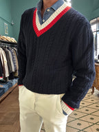 Maglione scollo V College misto lana