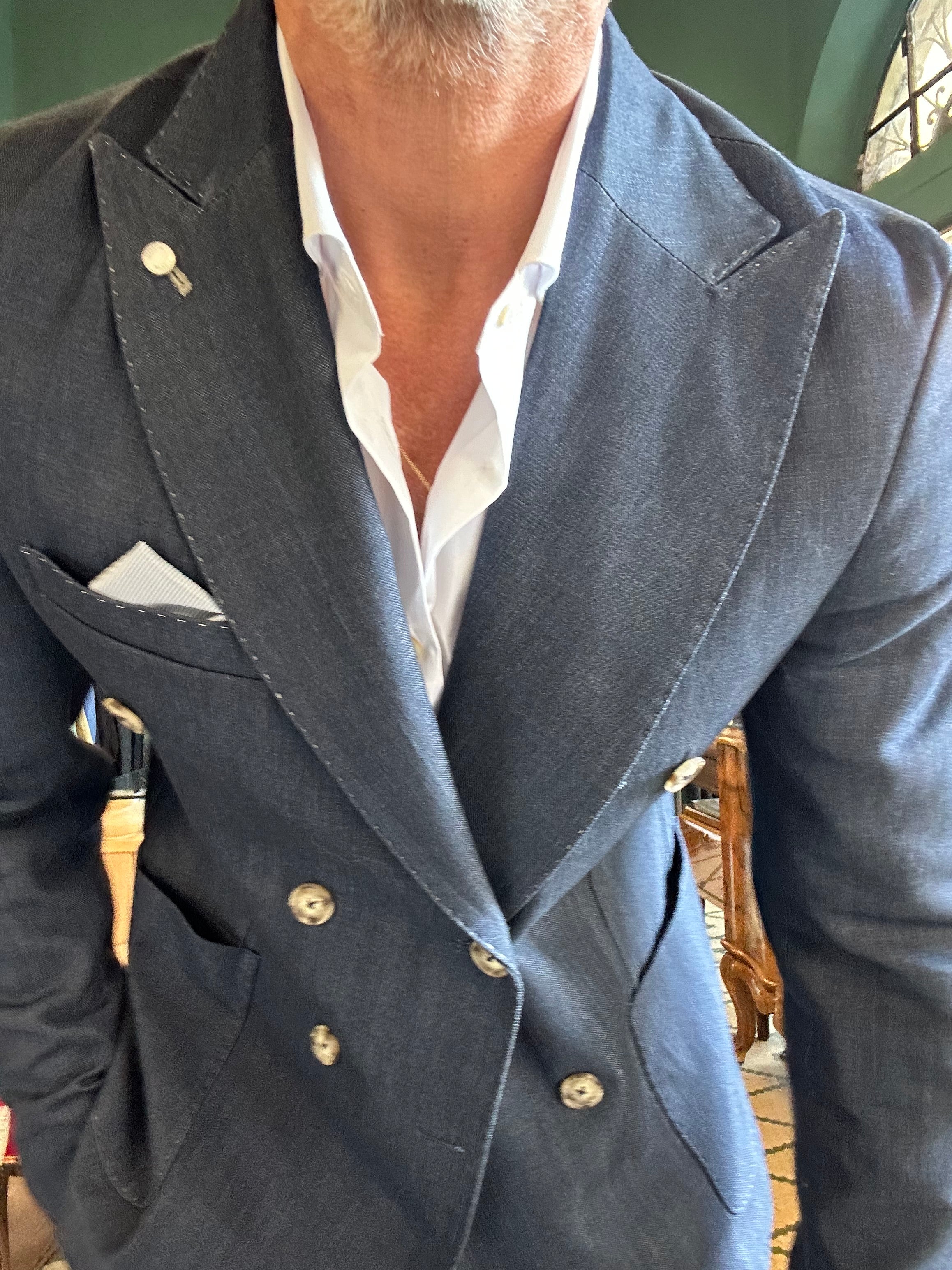 Double-breasted denim suit