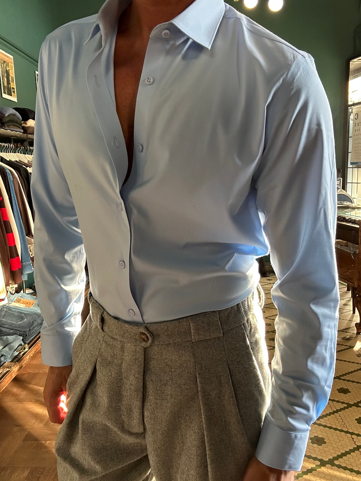 Camicia no stiro misto bambù