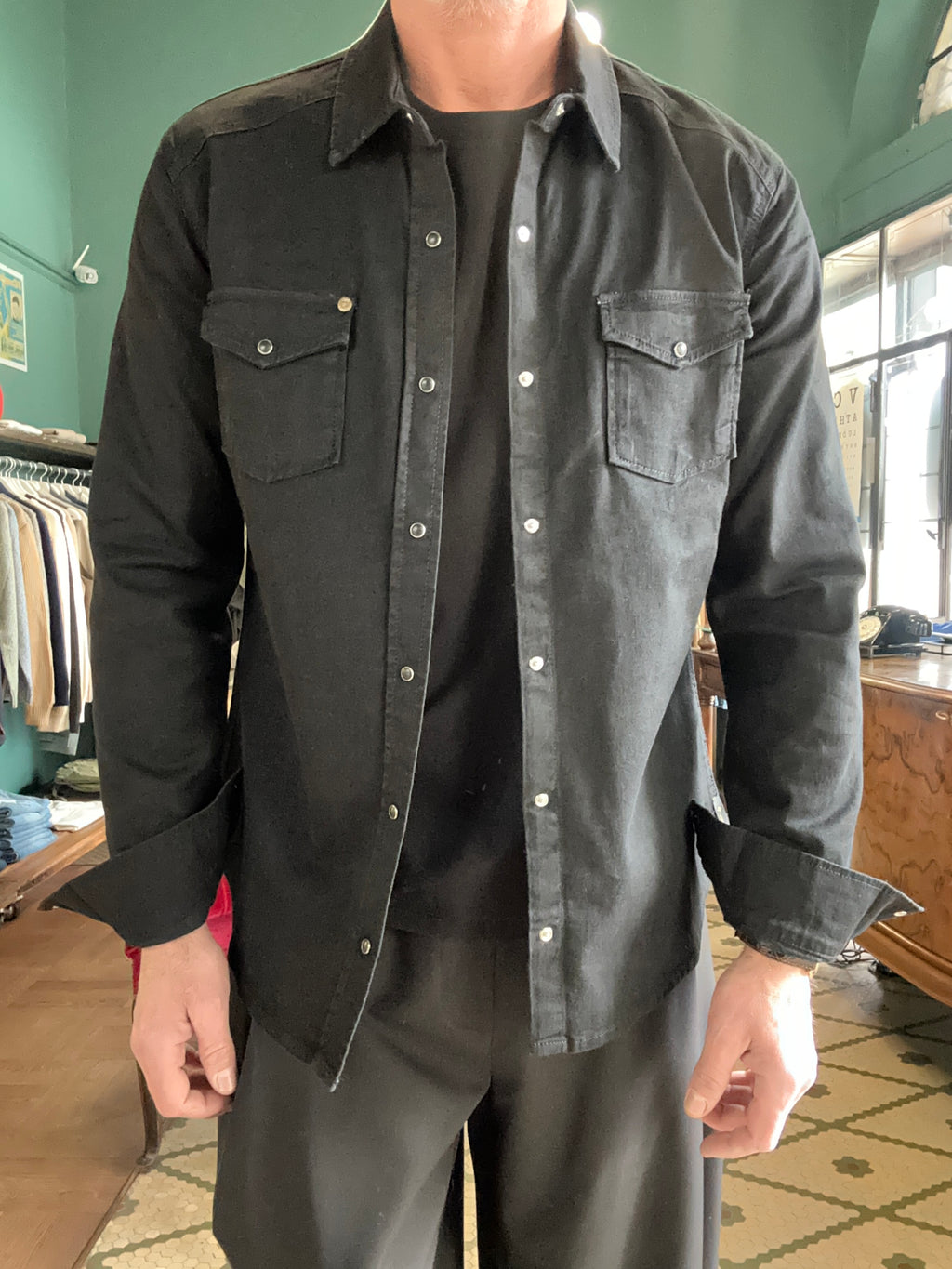 Camicia texana nera slim fit