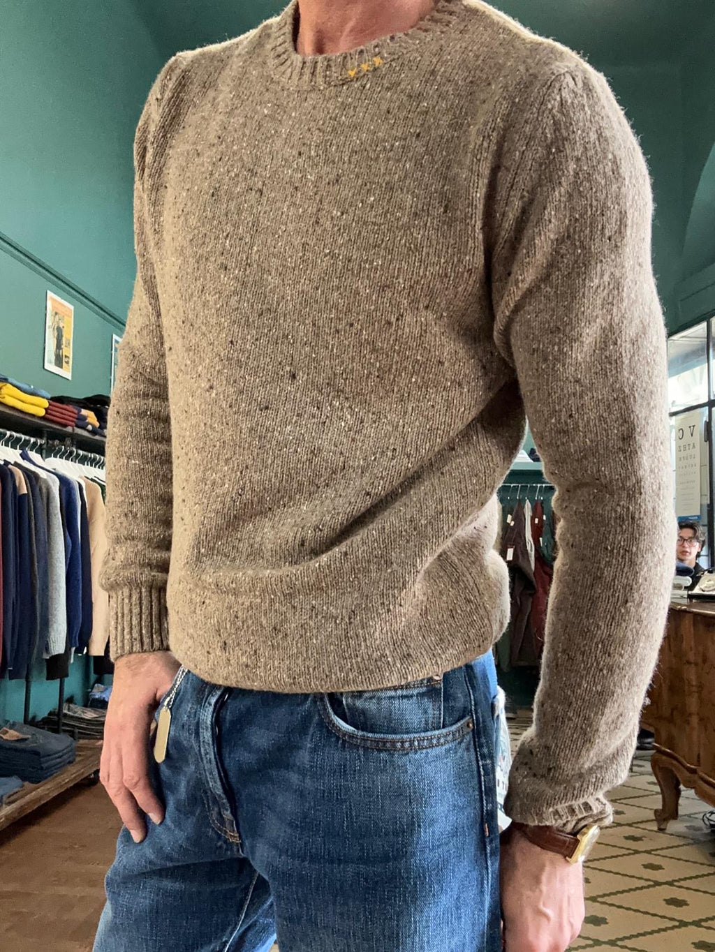 Maglione girocollo Koon bottonato misto lama