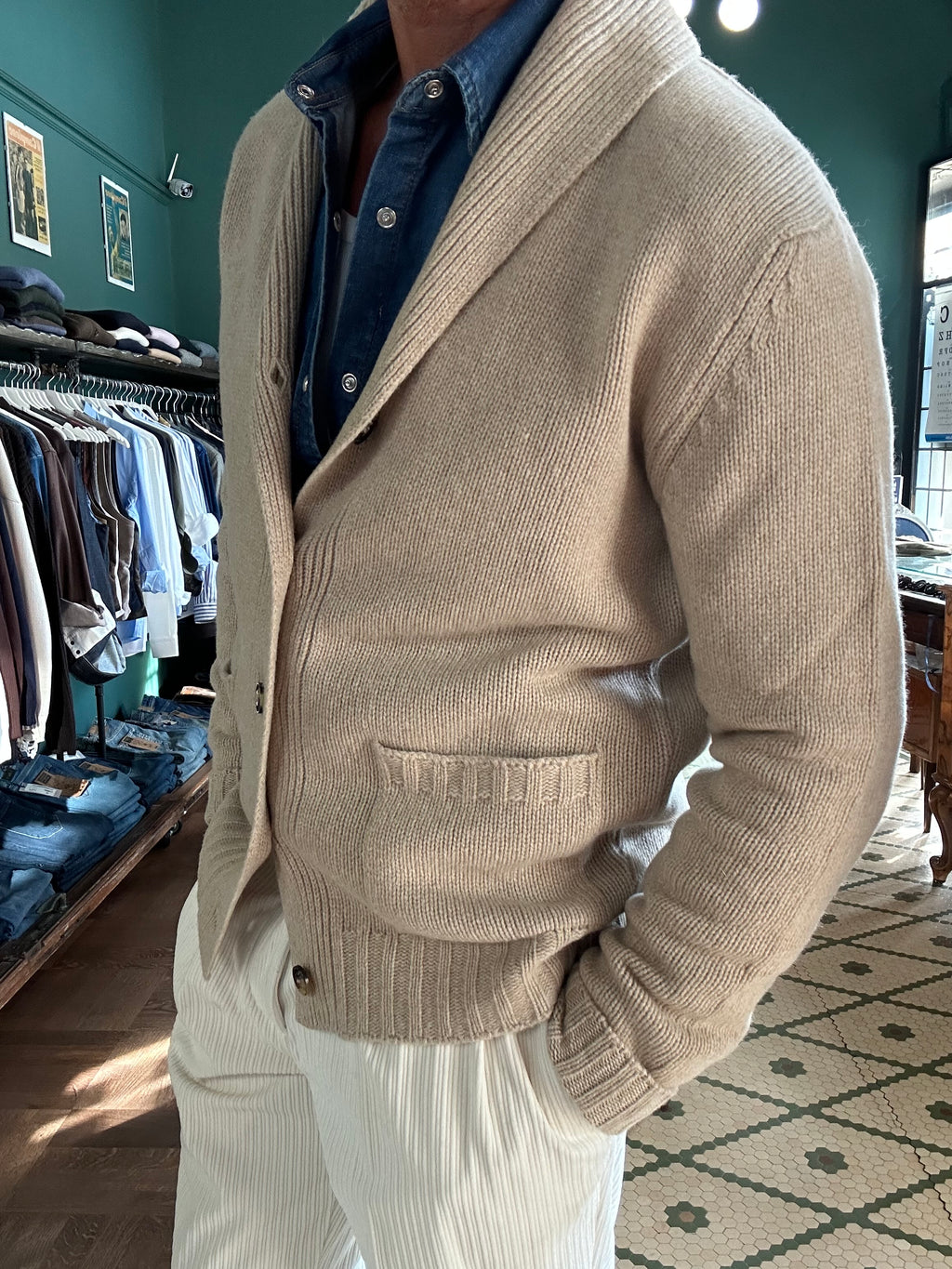 Cardigan sciallato 100% lana Made in Italy