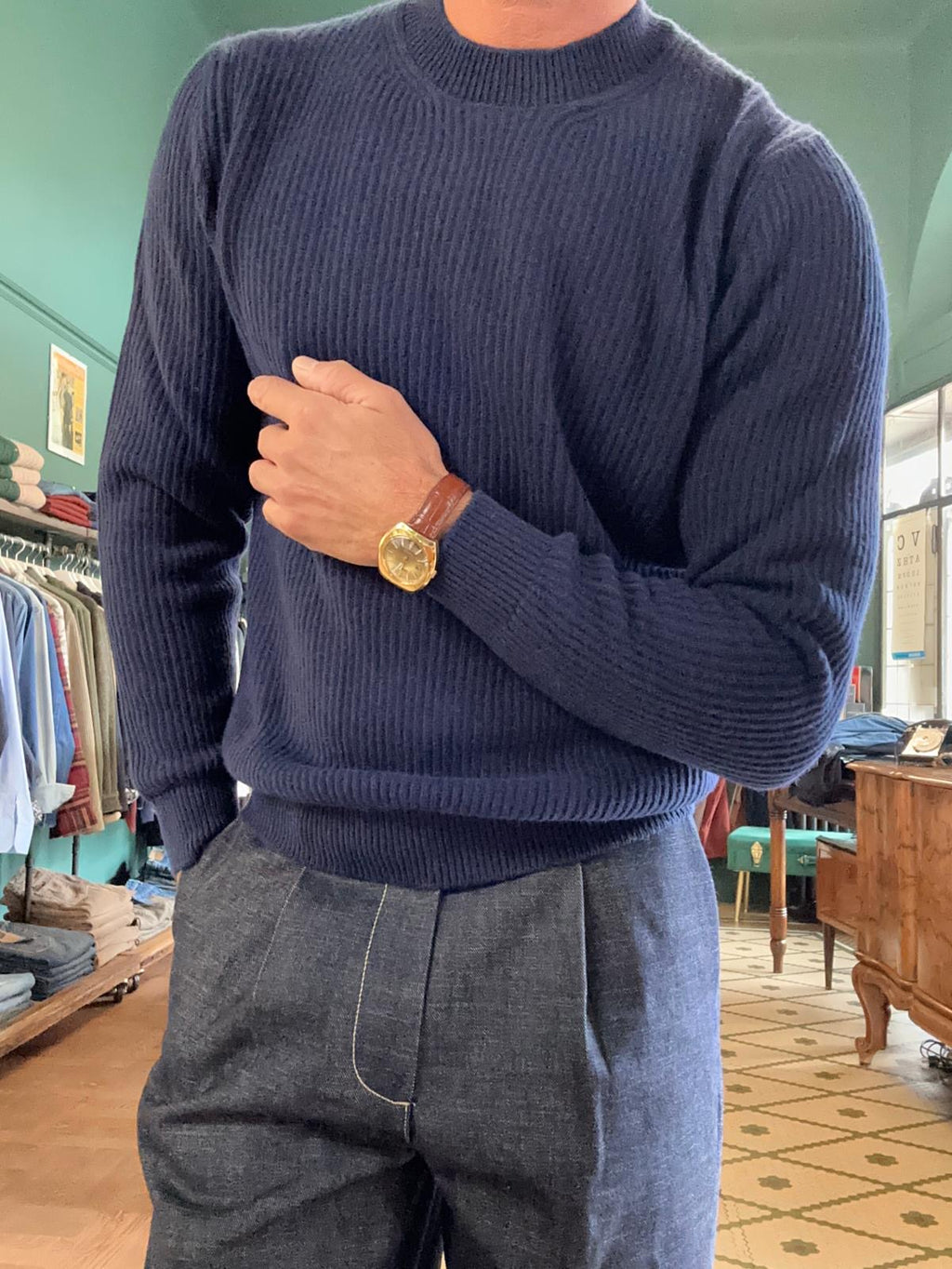 Maglione girocollo “Carlo” a costa in lana