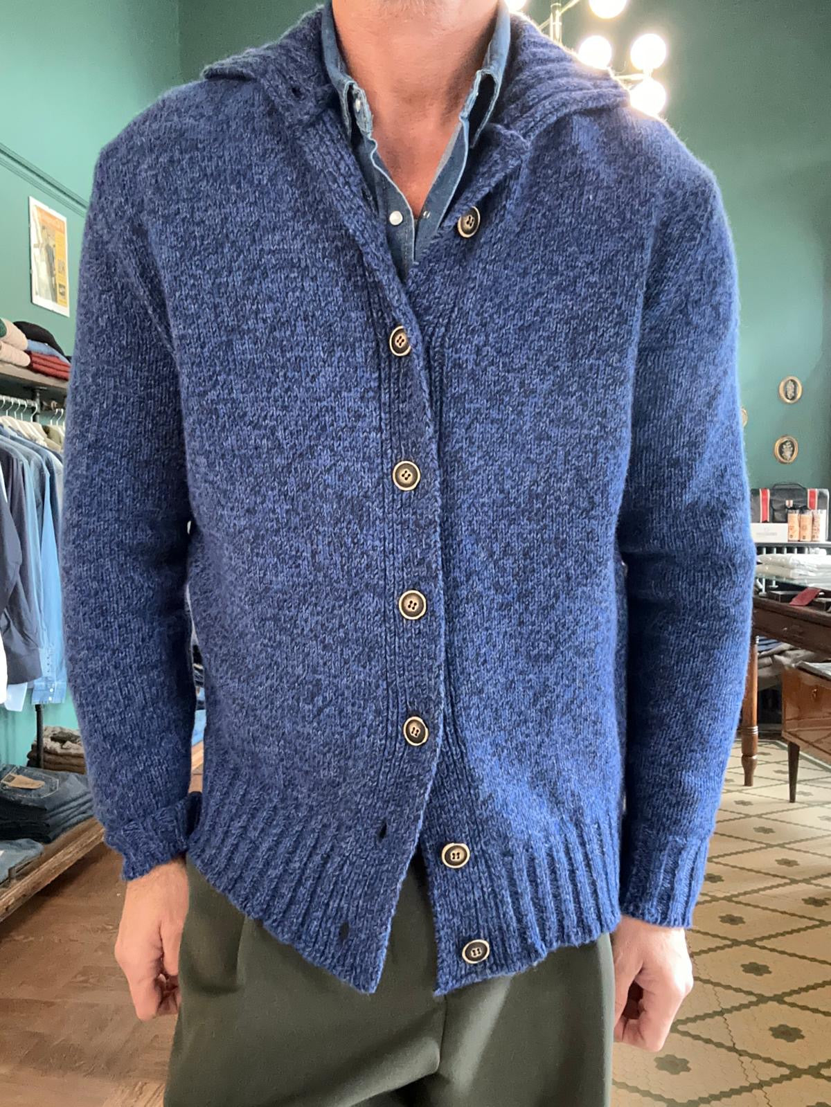 Cardigan garry’s Earth blu in lana Merinos