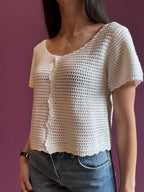 Cardigan crop crochet bianco