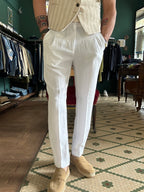 Pegaso trousers with linen-effect pleats