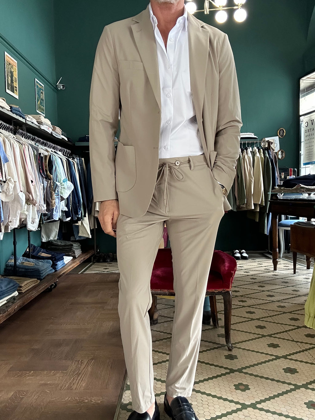 Blue non-iron technical fabric suit