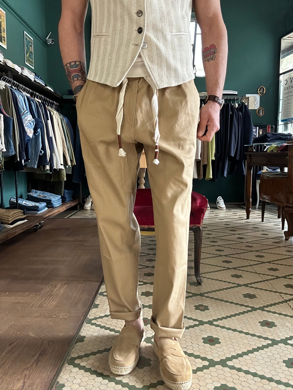 Pantalaccio koon in misto lino beige Made in Italy