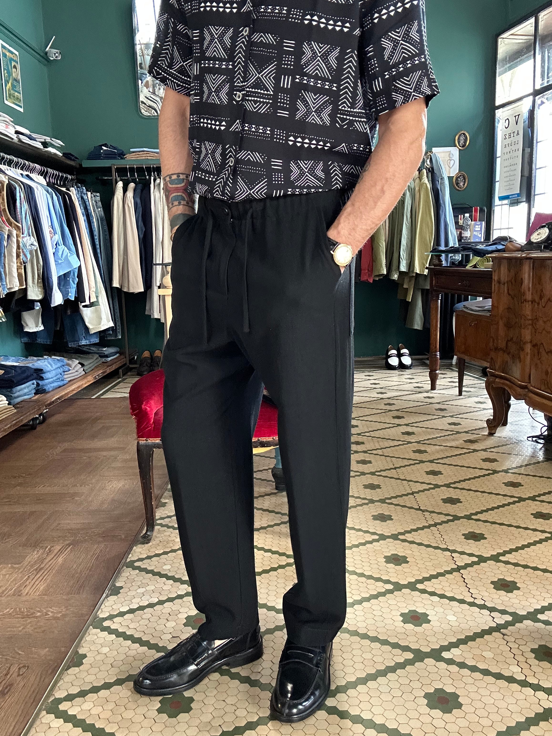 Pantalaccio regular fit cotone lino nero