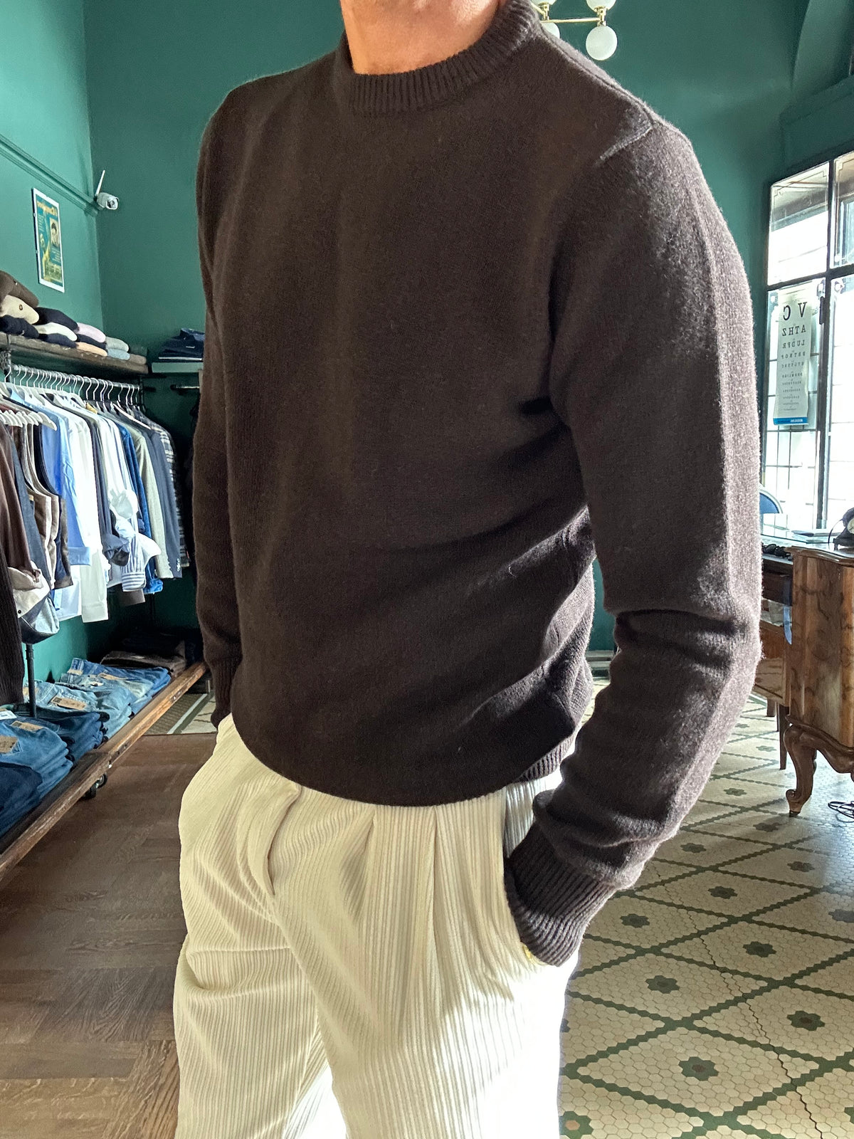 Maglione girocollo misto lana e cashmere