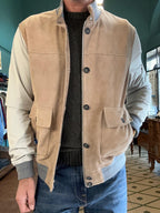 Giubbino The Jack Leather in pelle con maniche nylon beige