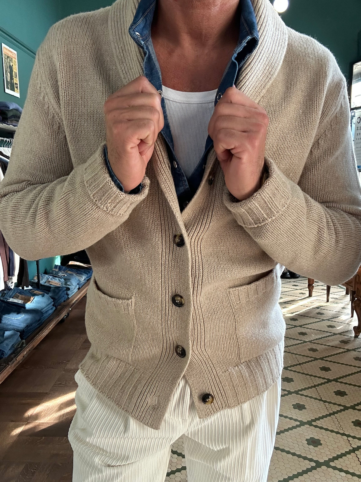 Cardigan sciallato 100% lana Made in Italy
