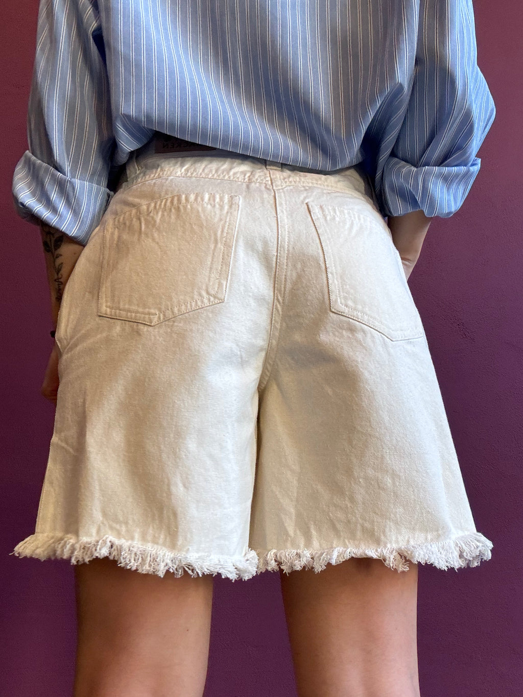 Denim shorts with broderie anglaise embroidery