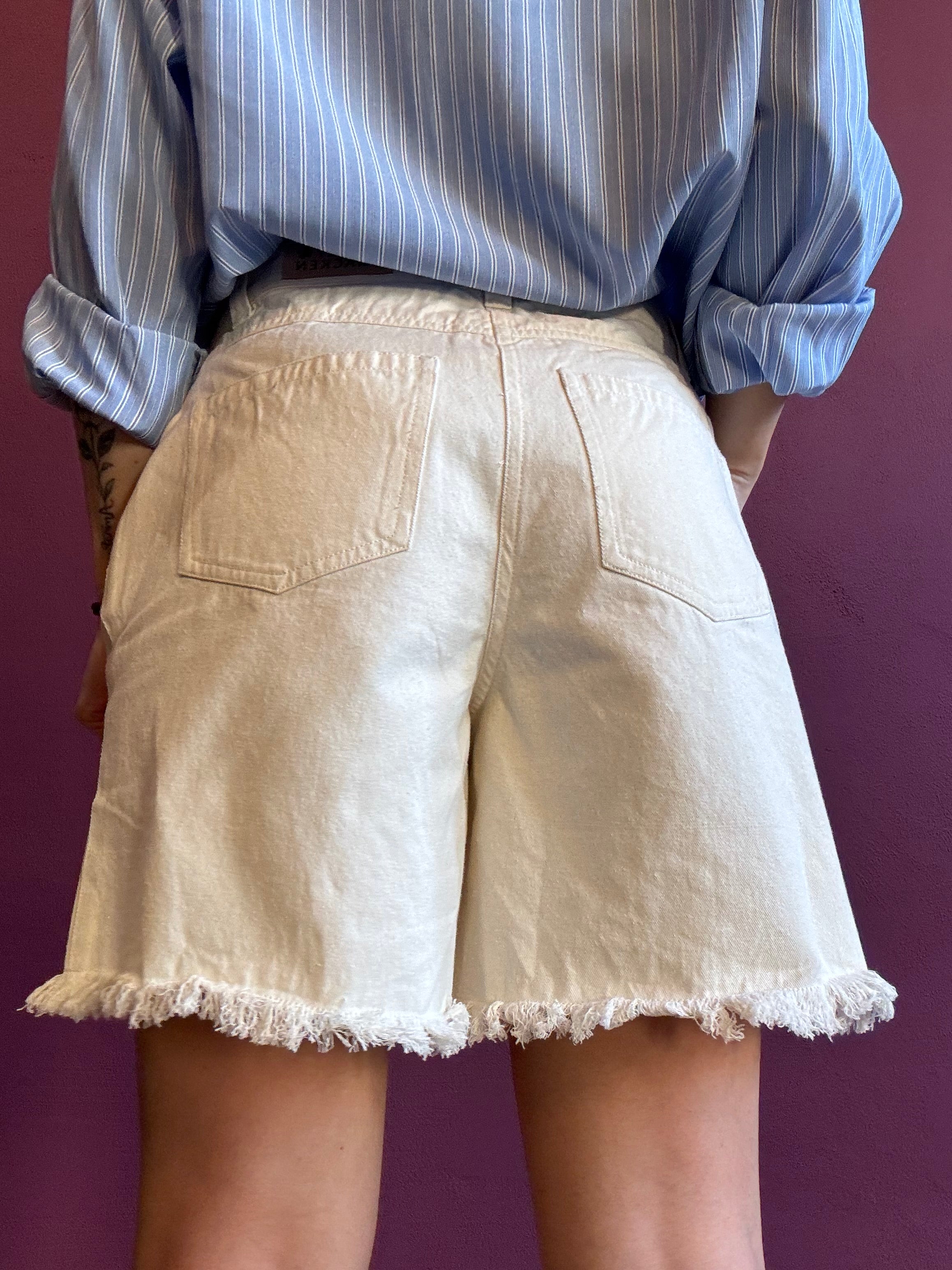 Denim shorts with broderie anglaise embroidery
