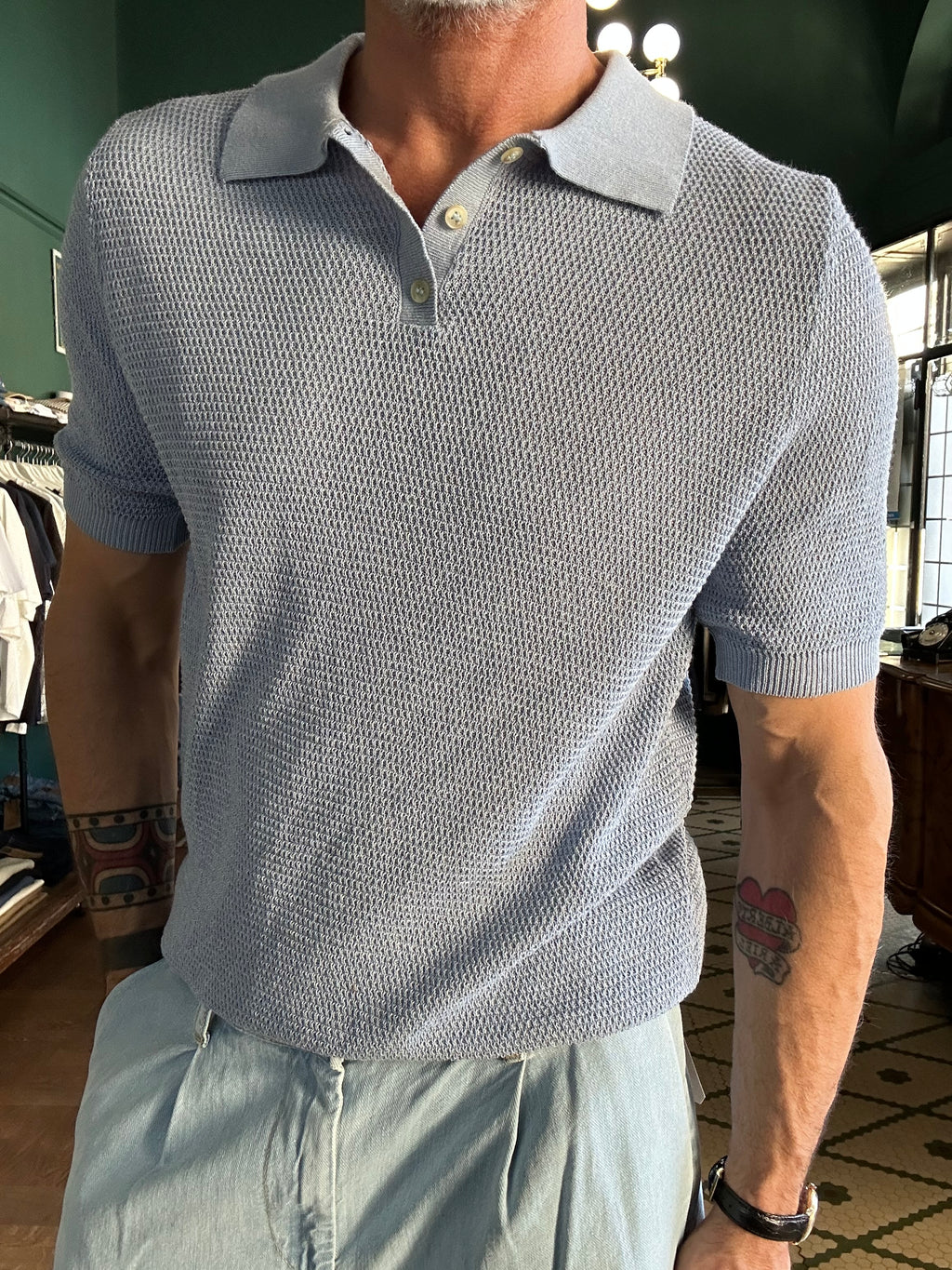 Piqué-effect knit polo shirt