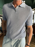 Piqué-effect knit polo shirt