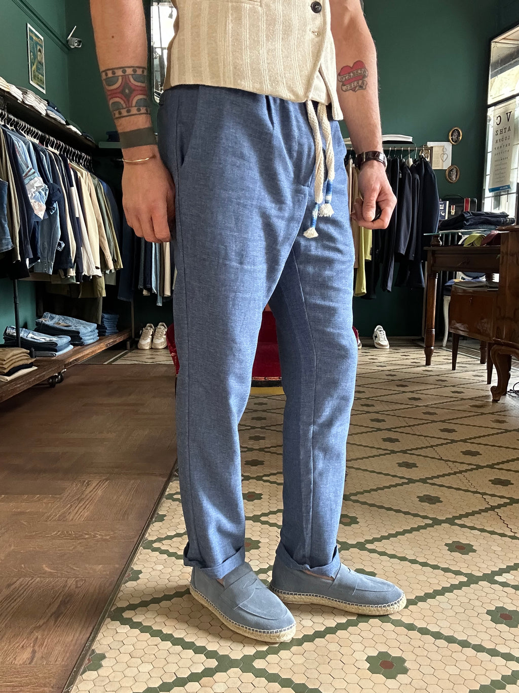 Linen blend baggy trousers made in Italy