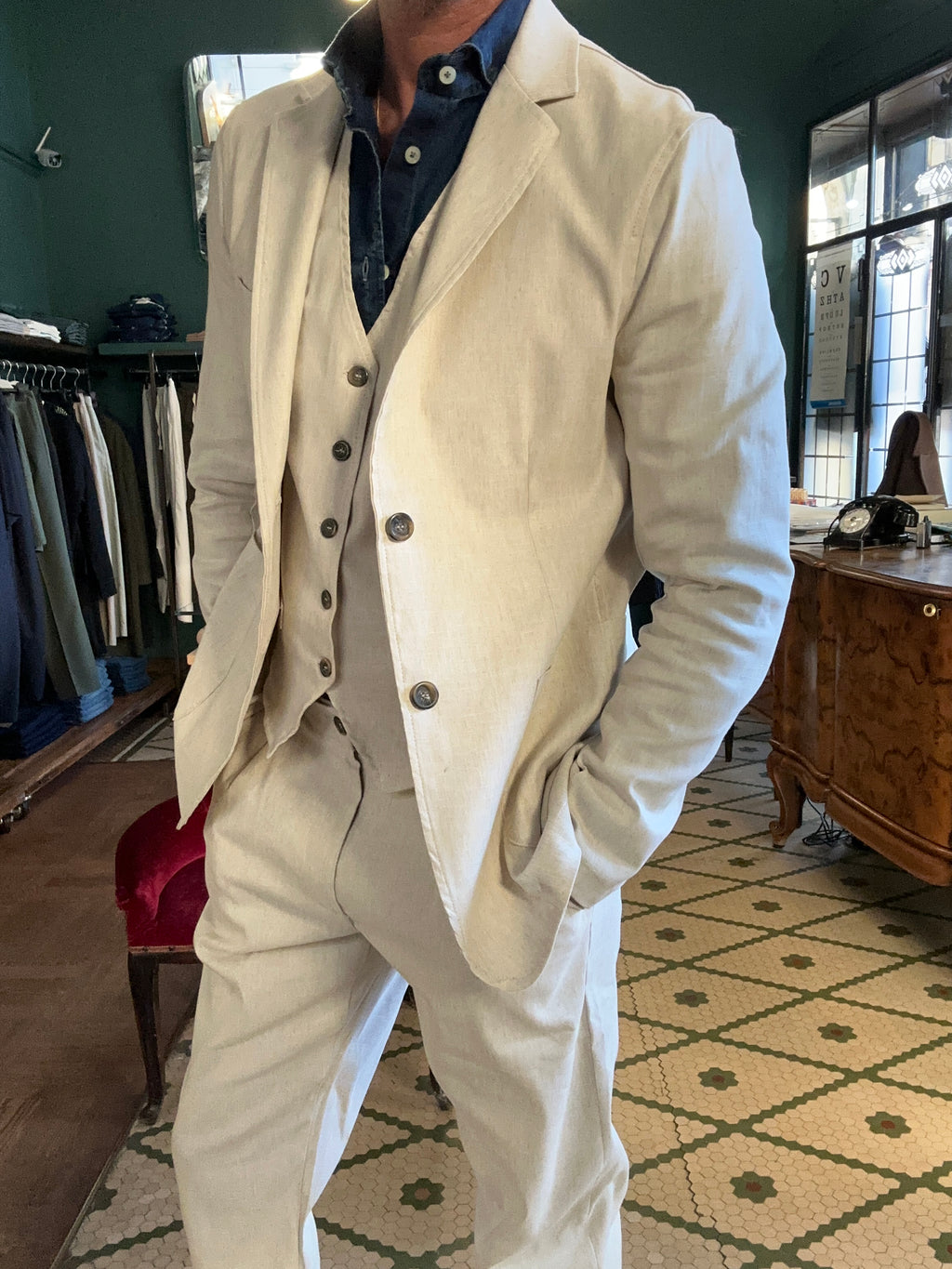 Giacca misto lino tessuto fiammato