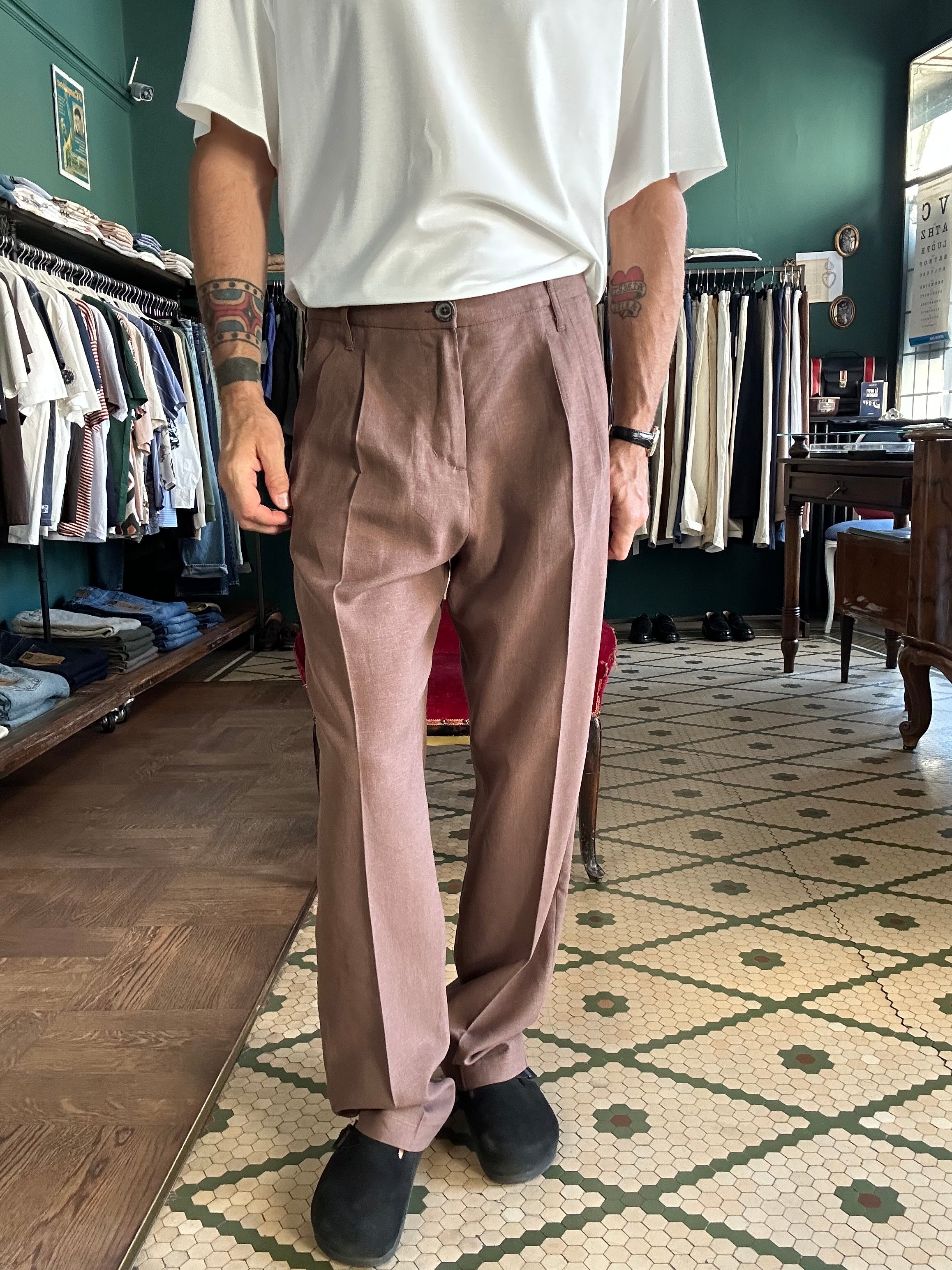 Pantalone con pence regular fit misto lino