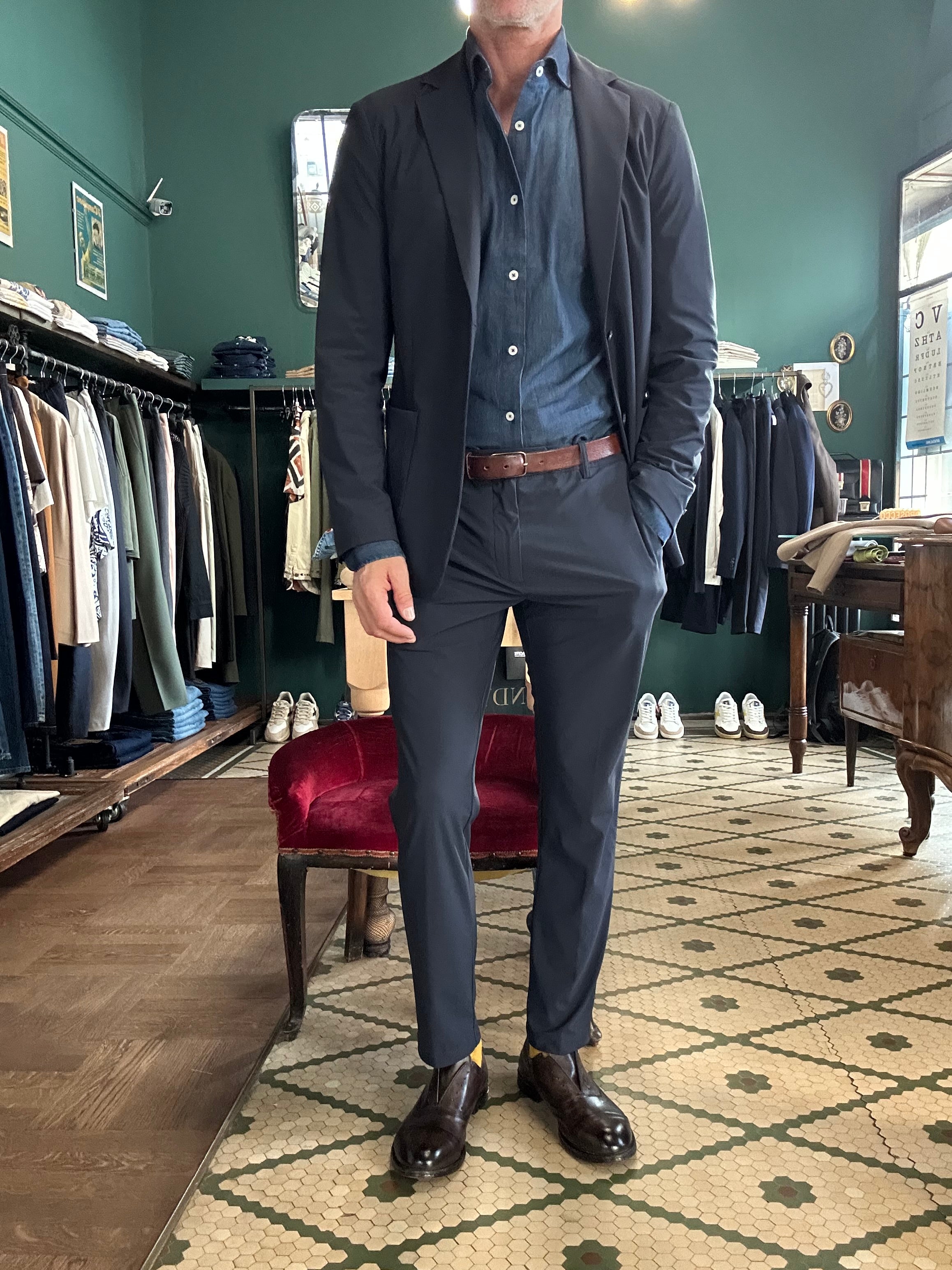 Abito no-stiro blu tessuto tecnico