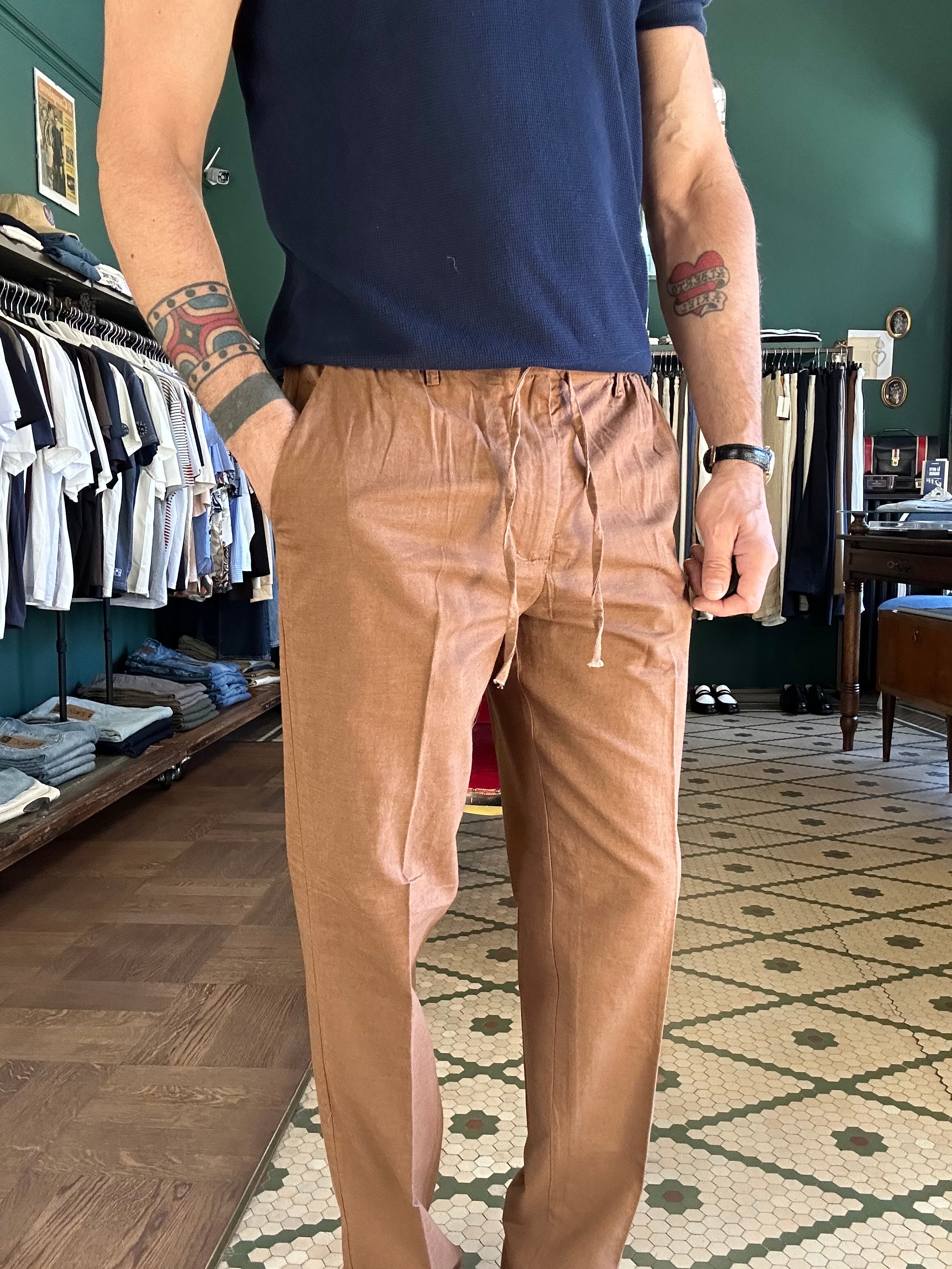Pantalone lino cotone con coulisse
