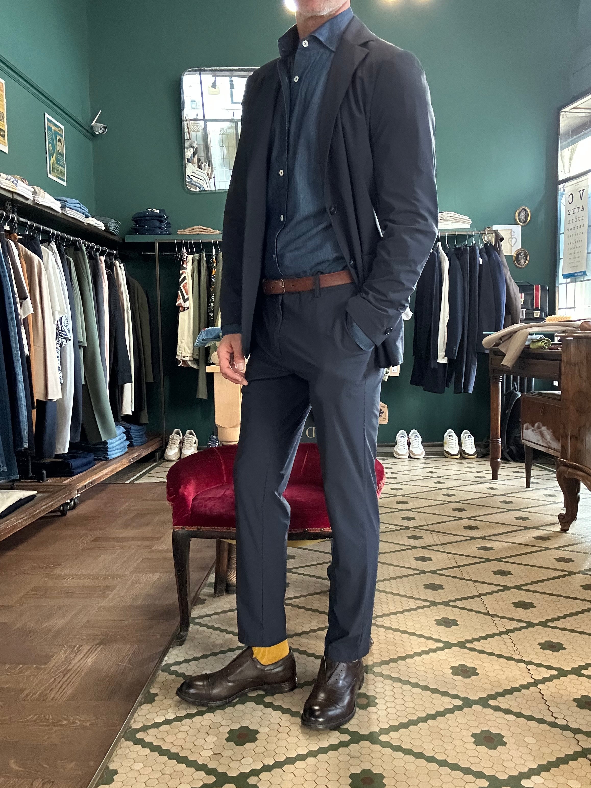 Abito no-stiro blu tessuto tecnico