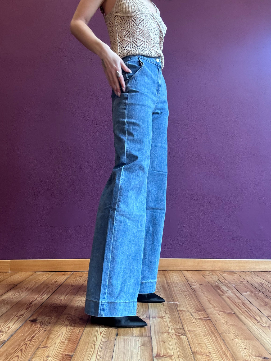 High-waisted stretch palazzo jeans